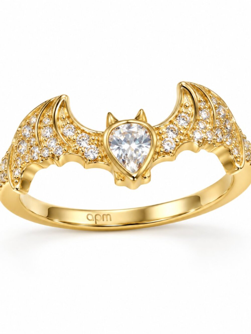 APM Monaco Gold Tone Bat Crystal Ring Size 6